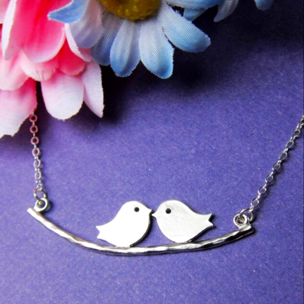 Birds on Branch Silver Necklace